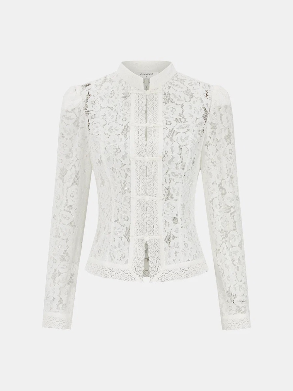 Commense Frog Closure Lace Mandarin Collar Blouse - Picture 2 of 16